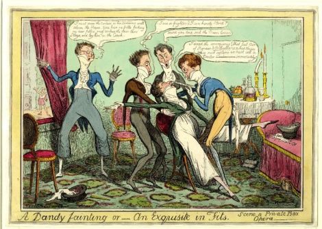"A dandy fainting or - an exquisite in fits". Scene a private box opera. Isaac Robert Cruikshank, December 1818